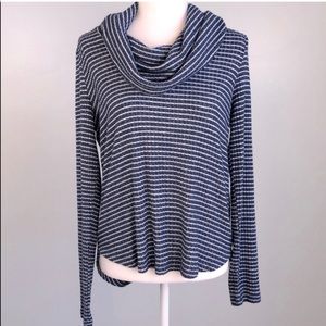 LUCKY BRAND Bonne Chance collection navy blue with white stripes cowl neck LARGE
